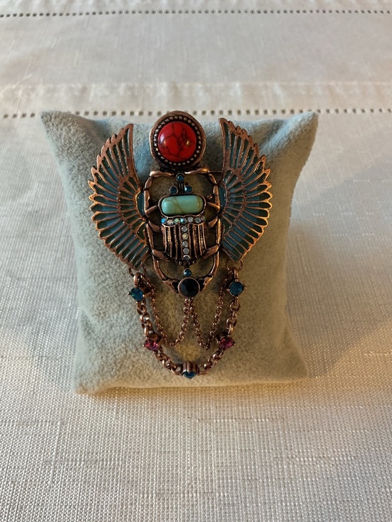 Scarab Antique Copper Tone Brooch Jewelry - Scarab Egyptian Revival Golden Bronze Tone Brooch Pendant